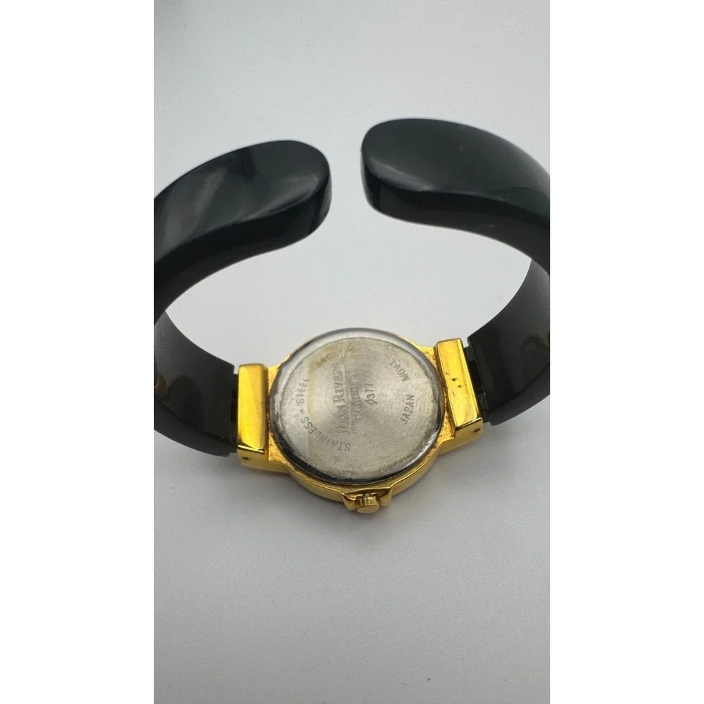 Vintage Joan Rivers Watch Bangle Classics Black Lucite Cuff Gold Tone READ